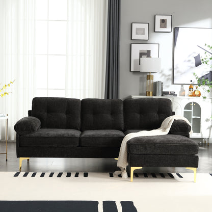 Divano a 3 posti a forma di L in tessuto da 85'', con chaise longue, cuscini rinforzati a molle, struttura in legno e cuscini per la vita