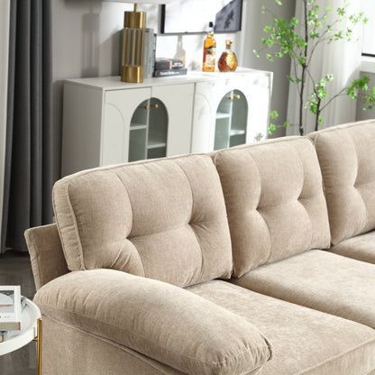 Divano a 3 posti a forma di L in tessuto da 85'', con chaise longue, cuscini rinforzati a molle, struttura in legno e cuscini per la vita