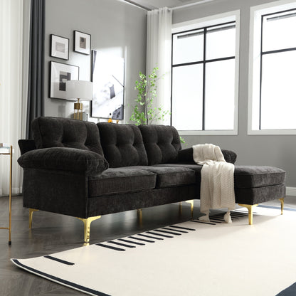 Divano a 3 posti a forma di L in tessuto da 85'', con chaise longue, cuscini rinforzati a molle, struttura in legno e cuscini per la vita