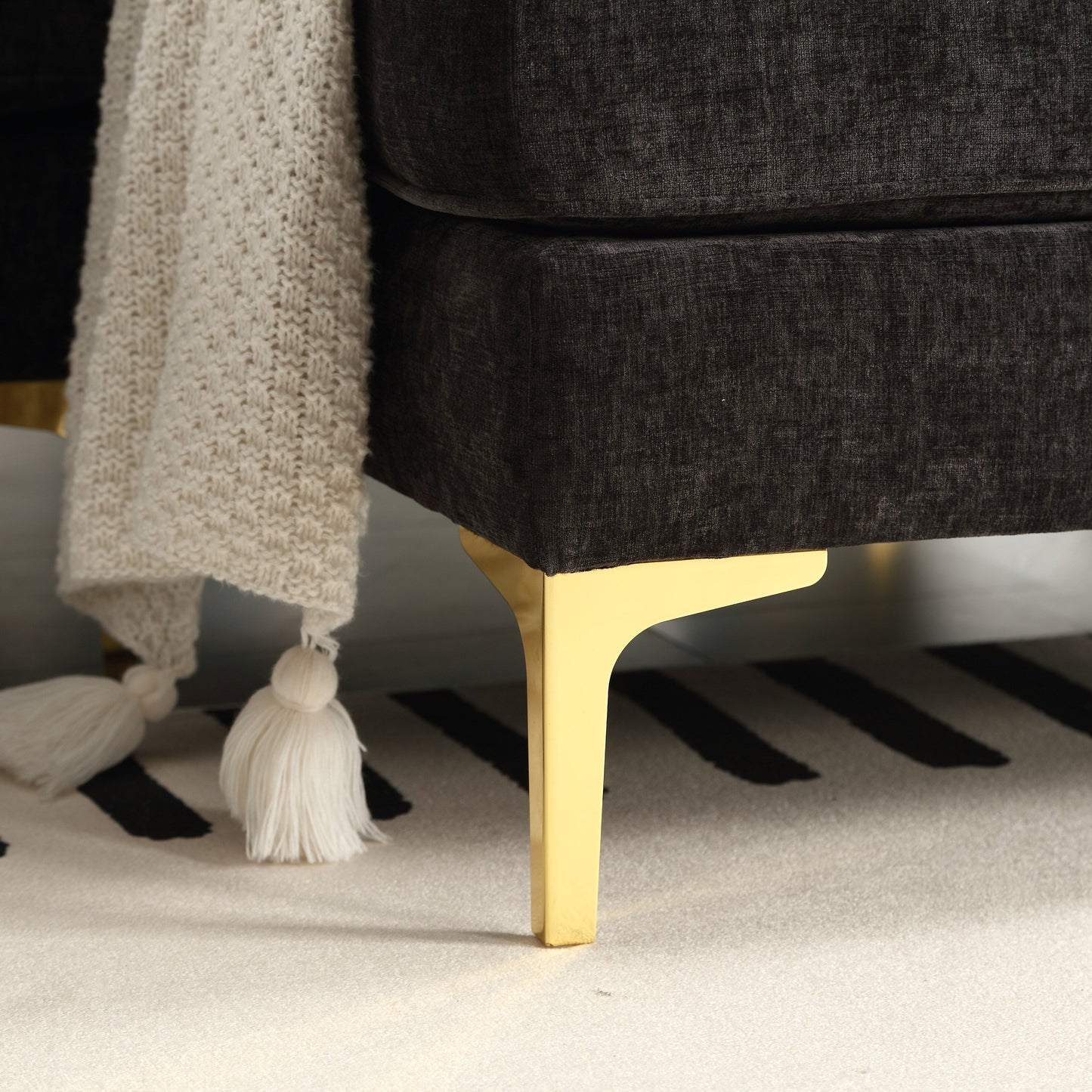 Divano a 3 posti a forma di L in tessuto da 85'', con chaise longue, cuscini rinforzati a molle, struttura in legno e cuscini per la vita