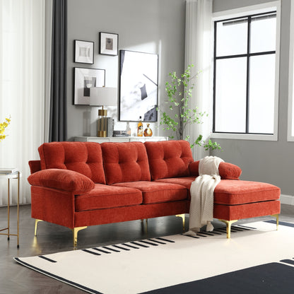 Divano a 3 posti a forma di L in tessuto da 85'', con chaise longue, cuscini rinforzati a molle, struttura in legno e cuscini per la vita