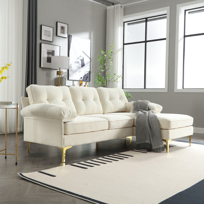 Divano a 3 posti a forma di L in tessuto da 85'', con chaise longue, cuscini rinforzati a molle, struttura in legno e cuscini per la vita
