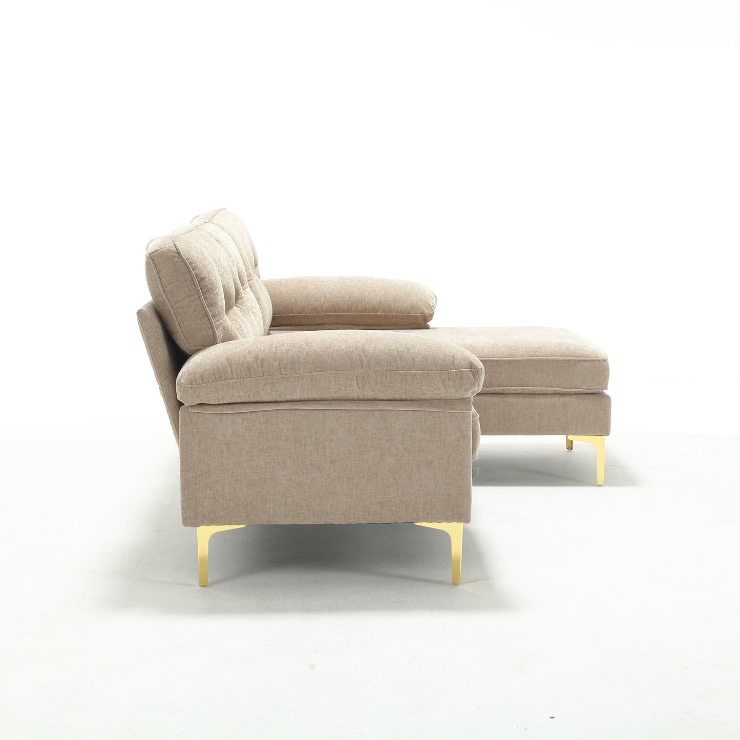 Divano a 3 posti a forma di L in tessuto da 85'', con chaise longue, cuscini rinforzati a molle, struttura in legno e cuscini per la vita