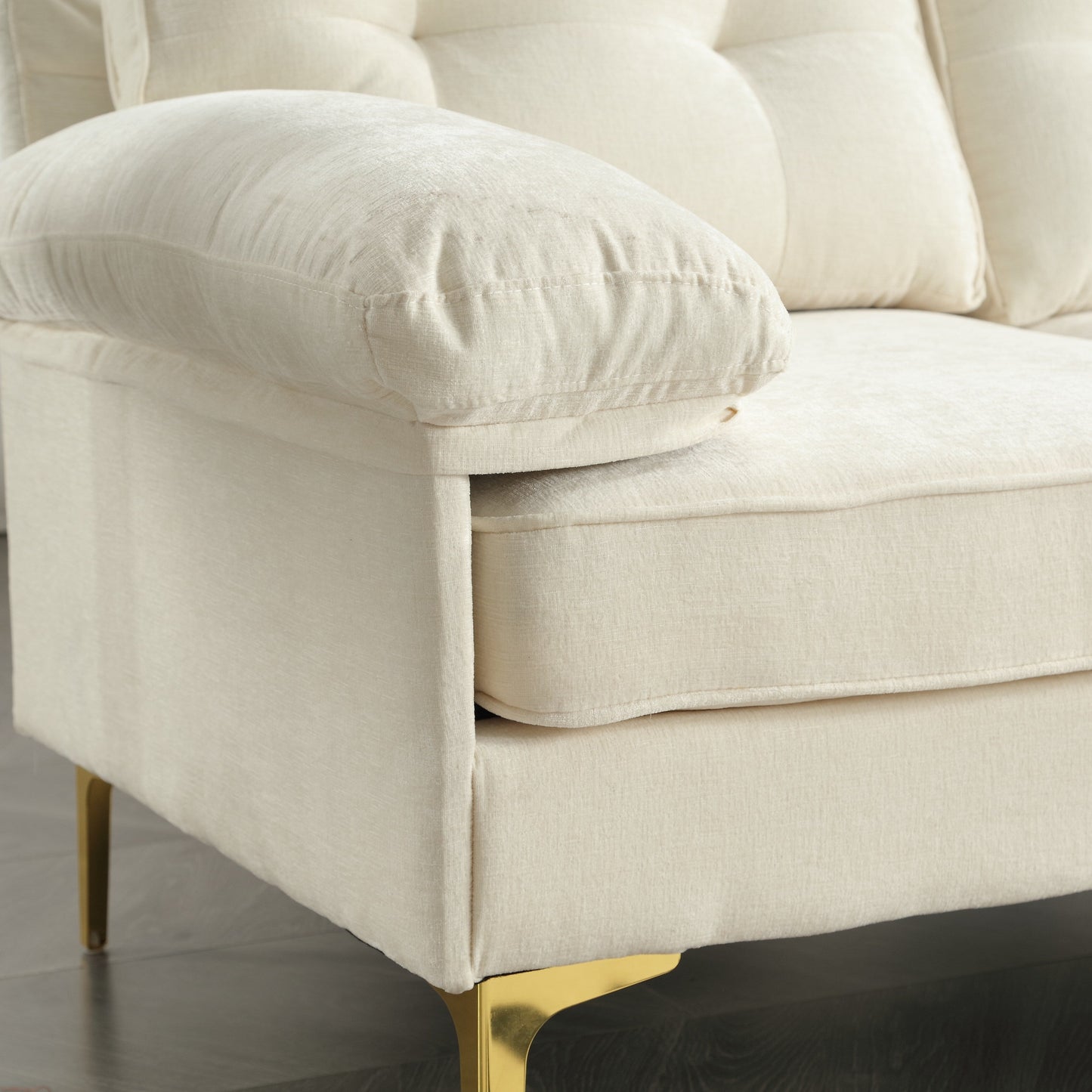 Divano a 3 posti a forma di L in tessuto da 85'', con chaise longue, cuscini rinforzati a molle, struttura in legno e cuscini per la vita