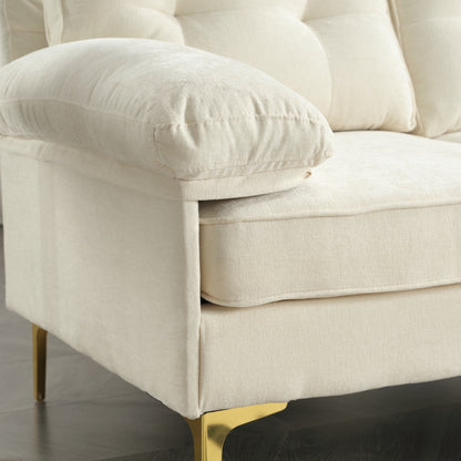 Divano a 3 posti a forma di L in tessuto da 85'', con chaise longue, cuscini rinforzati a molle, struttura in legno e cuscini per la vita