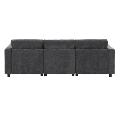 Divano componibile in ciniglia a forma di U da 86,5 pollici con tasche portaoggetti, 2 pouf mobili e cuscini decorativi per il soggiorno