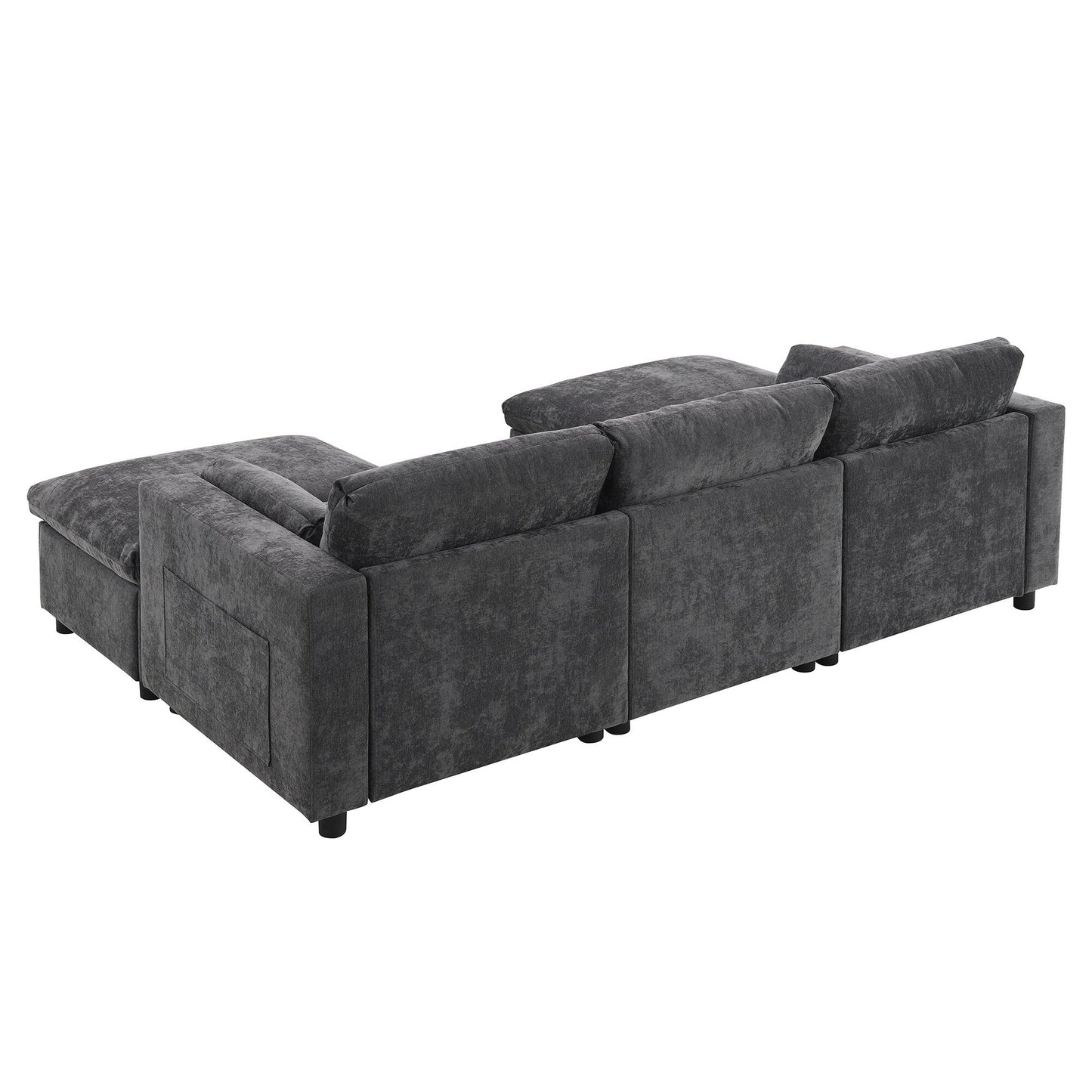 Divano componibile in ciniglia a forma di U da 86,5 pollici con tasche portaoggetti, 2 pouf mobili e cuscini decorativi per il soggiorno