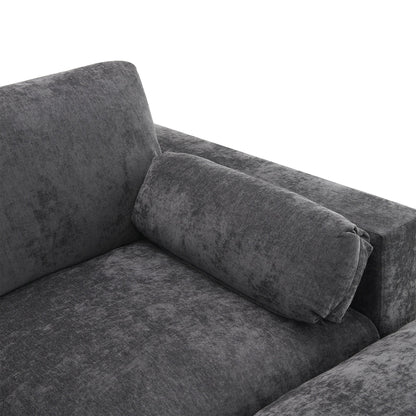 Divano componibile in ciniglia a forma di U da 86,5 pollici con tasche portaoggetti, 2 pouf mobili e cuscini decorativi per il soggiorno