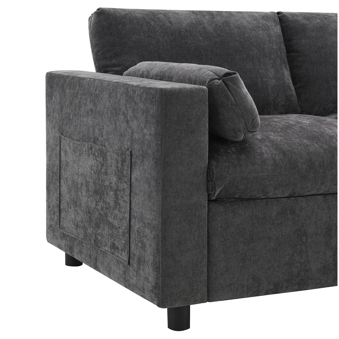 Divano componibile in ciniglia a forma di U da 86,5 pollici con tasche portaoggetti, 2 pouf mobili e cuscini decorativi per il soggiorno