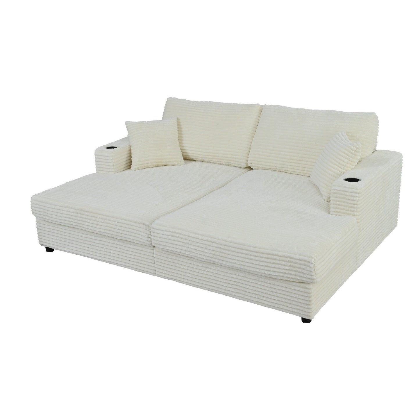 Divano chaise longue in velluto a coste da 86,5 pollici con 2 porte USB, portabicchieri e capacità di 550 libbre