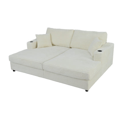 Divano chaise longue in velluto a coste da 86,5 pollici con 2 porte USB, portabicchieri e capacità di 550 libbre