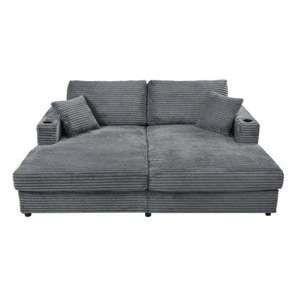 Divano chaise longue in velluto a coste da 86,5 pollici con 2 porte USB, portabicchieri e capacità di 550 libbre