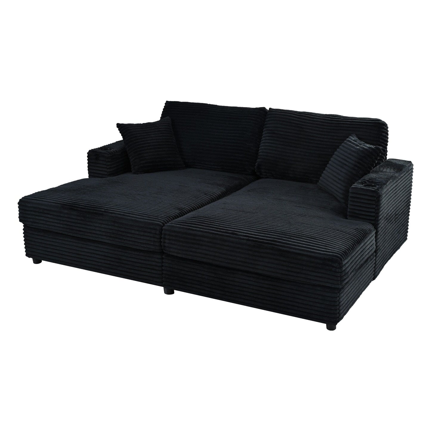 Divano chaise longue in velluto a coste da 86,5 pollici con 2 porte USB, portabicchieri e capacità di 550 libbre