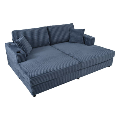 Divano chaise longue in velluto a coste da 86,5 pollici con 2 porte USB, portabicchieri e capacità di 550 libbre