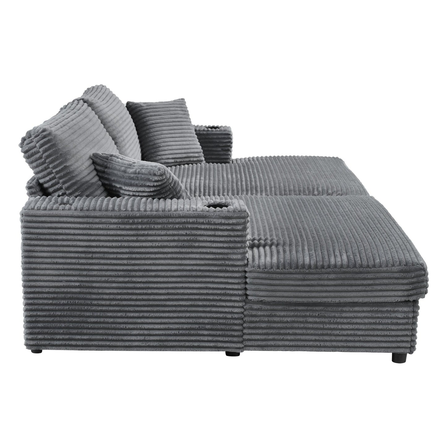 Divano chaise longue in velluto a coste da 86,5 pollici con 2 porte USB, portabicchieri e capacità di 550 libbre