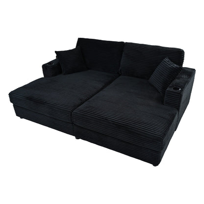 Divano chaise longue in velluto a coste da 86,5 pollici con 2 porte USB, portabicchieri e capacità di 550 libbre