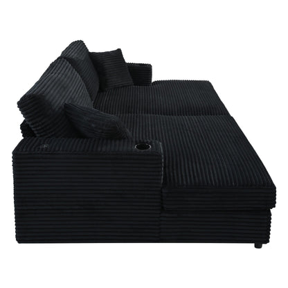 Divano chaise longue in velluto a coste da 86,5 pollici con 2 porte USB, portabicchieri e capacità di 550 libbre