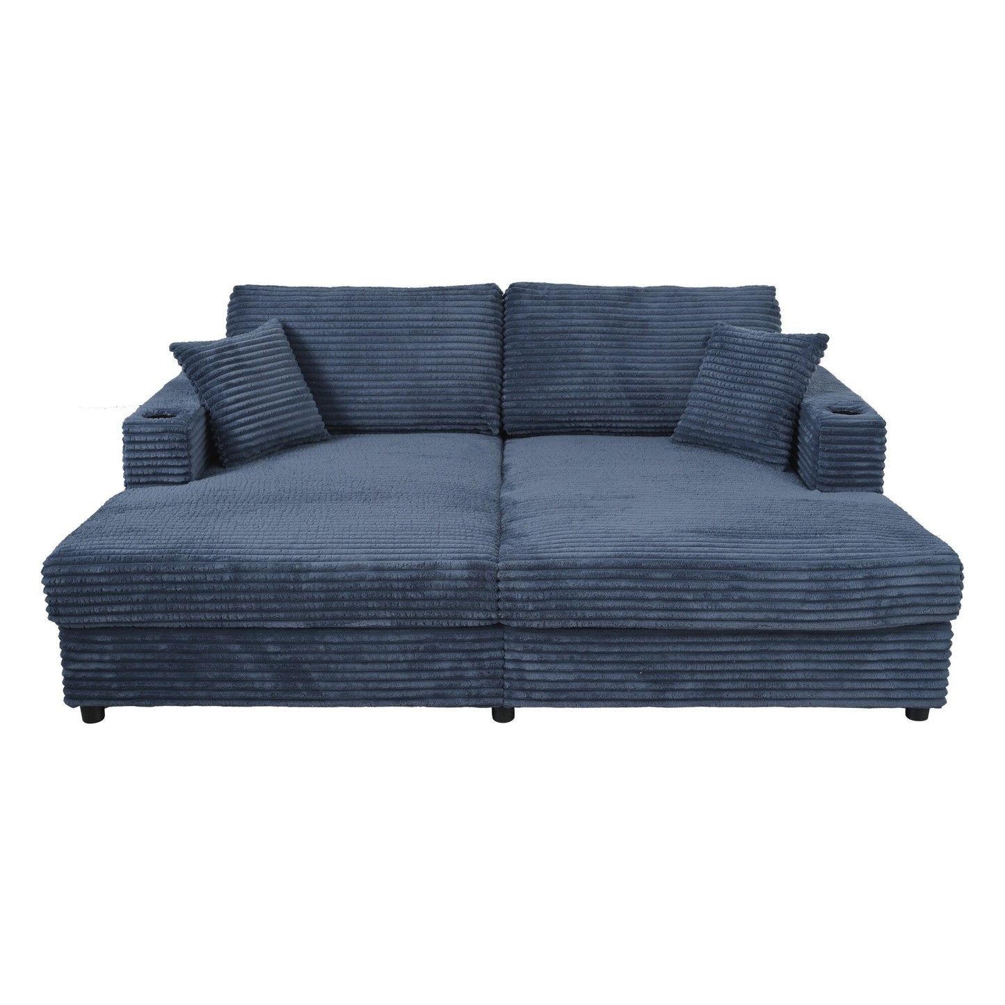 Divano chaise longue in velluto a coste da 86,5 pollici con 2 porte USB, portabicchieri e capacità di 550 libbre