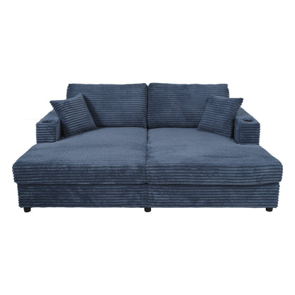 Divano chaise longue in velluto a coste da 86,5 pollici con 2 porte USB, portabicchieri e capacità di 550 libbre