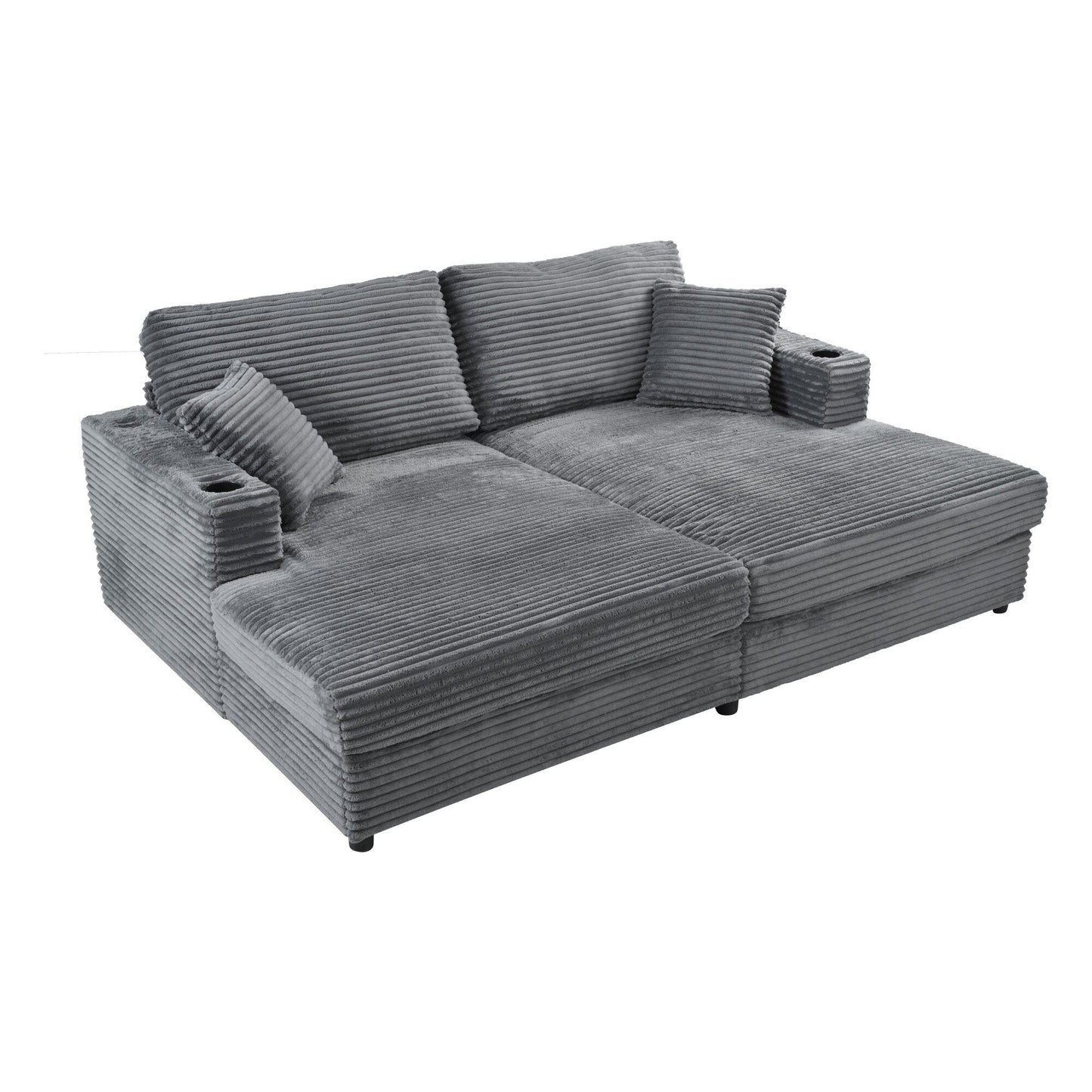Divano chaise longue in velluto a coste da 86,5 pollici con 2 porte USB, portabicchieri e capacità di 550 libbre