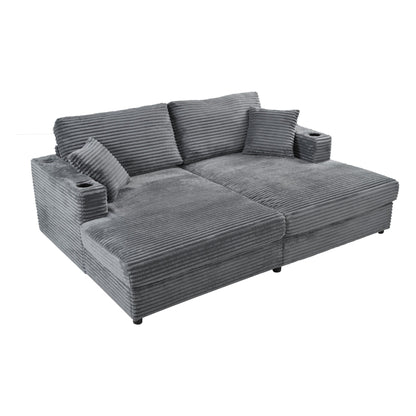 Divano chaise longue in velluto a coste da 86,5 pollici con 2 porte USB, portabicchieri e capacità di 550 libbre