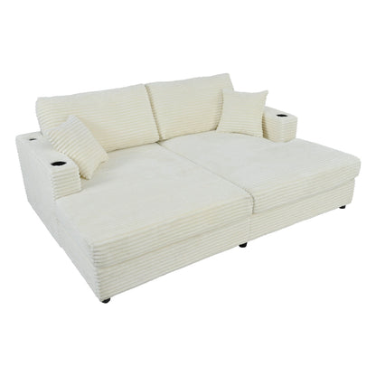 Divano chaise longue in velluto a coste da 86,5 pollici con 2 porte USB, portabicchieri e capacità di 550 libbre