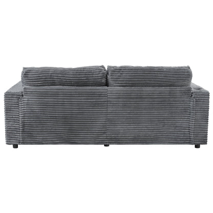 Divano chaise longue in velluto a coste da 86,5 pollici con 2 porte USB, portabicchieri e capacità di 550 libbre