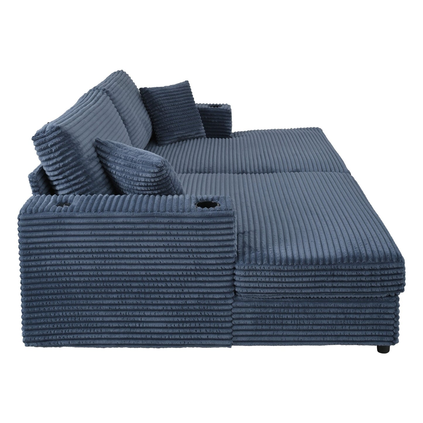 Divano chaise longue in velluto a coste da 86,5 pollici con 2 porte USB, portabicchieri e capacità di 550 libbre