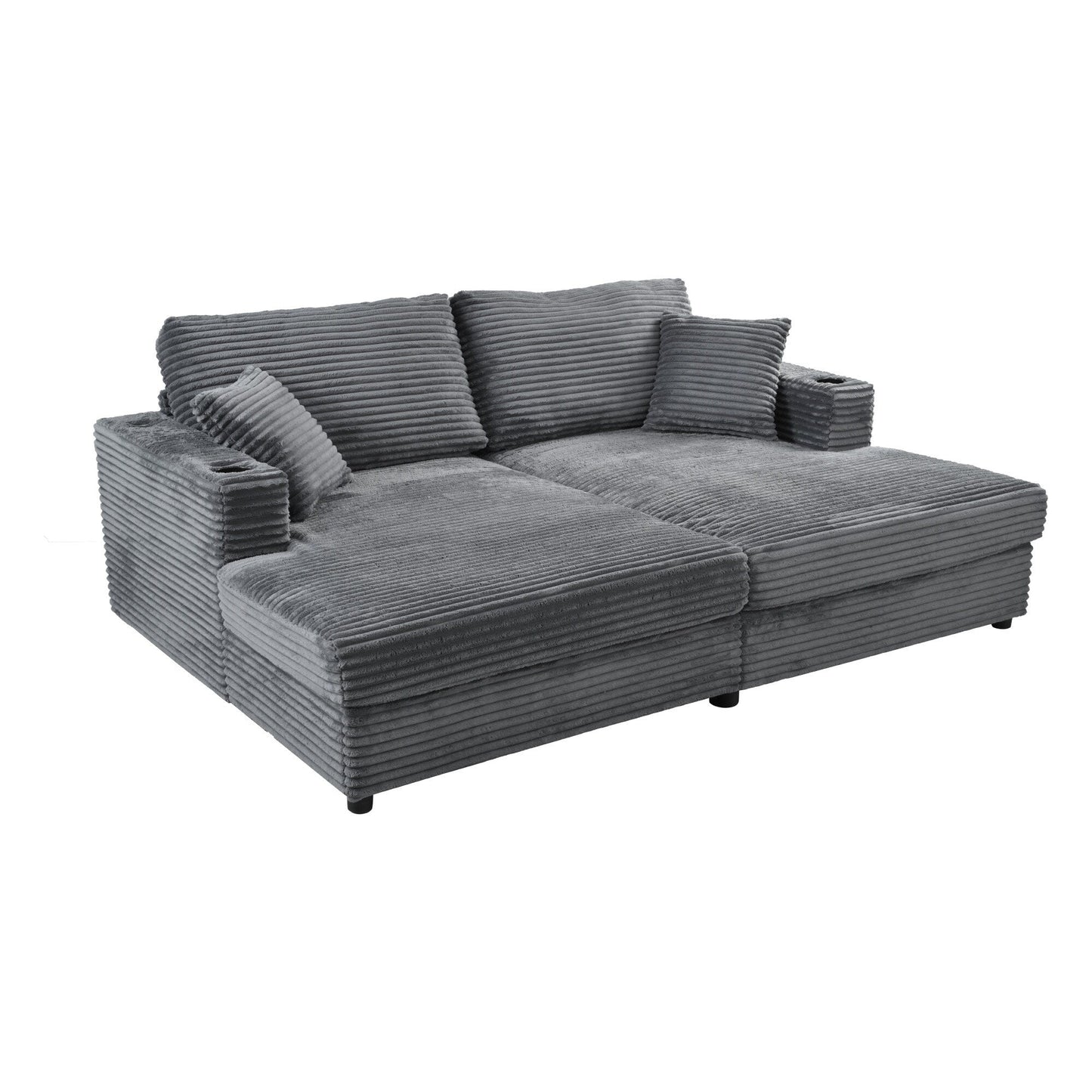 Divano chaise longue in velluto a coste da 86,5 pollici con 2 porte USB, portabicchieri e capacità di 550 libbre