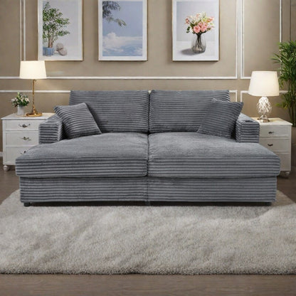 Divano chaise longue in velluto a coste da 86,5 pollici con 2 porte USB, portabicchieri e capacità di 550 libbre