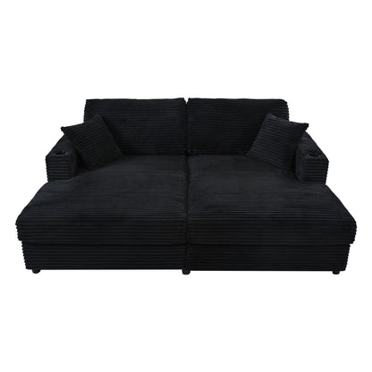 Divano chaise longue in velluto a coste da 86,5 pollici con 2 porte USB, portabicchieri e capacità di 550 libbre
