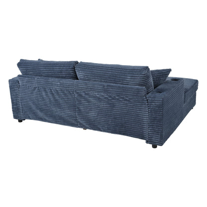 Divano chaise longue in velluto a coste da 86,5 pollici con 2 porte USB, portabicchieri e capacità di 550 libbre