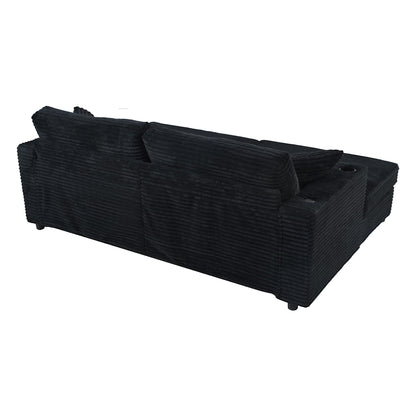 Divano chaise longue in velluto a coste da 86,5 pollici con 2 porte USB, portabicchieri e capacità di 550 libbre