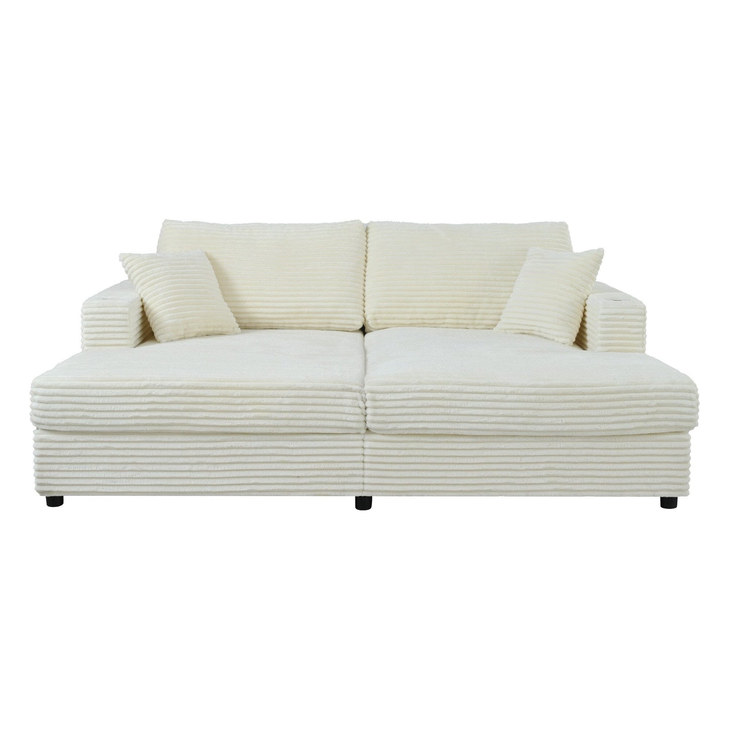 Divano chaise longue in velluto a coste da 86,5 pollici con 2 porte USB, portabicchieri e capacità di 550 libbre