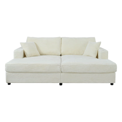 Divano chaise longue in velluto a coste da 86,5 pollici con 2 porte USB, portabicchieri e capacità di 550 libbre