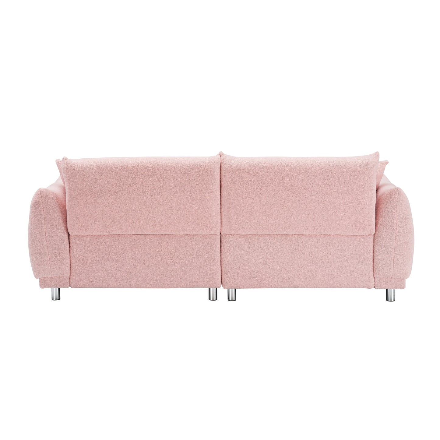 Divano rosa in pile di peluche da 86,6 pollici con quattro cuscini e piedini in metallo che può stare comodamente in una camera da letto di un appartamento
