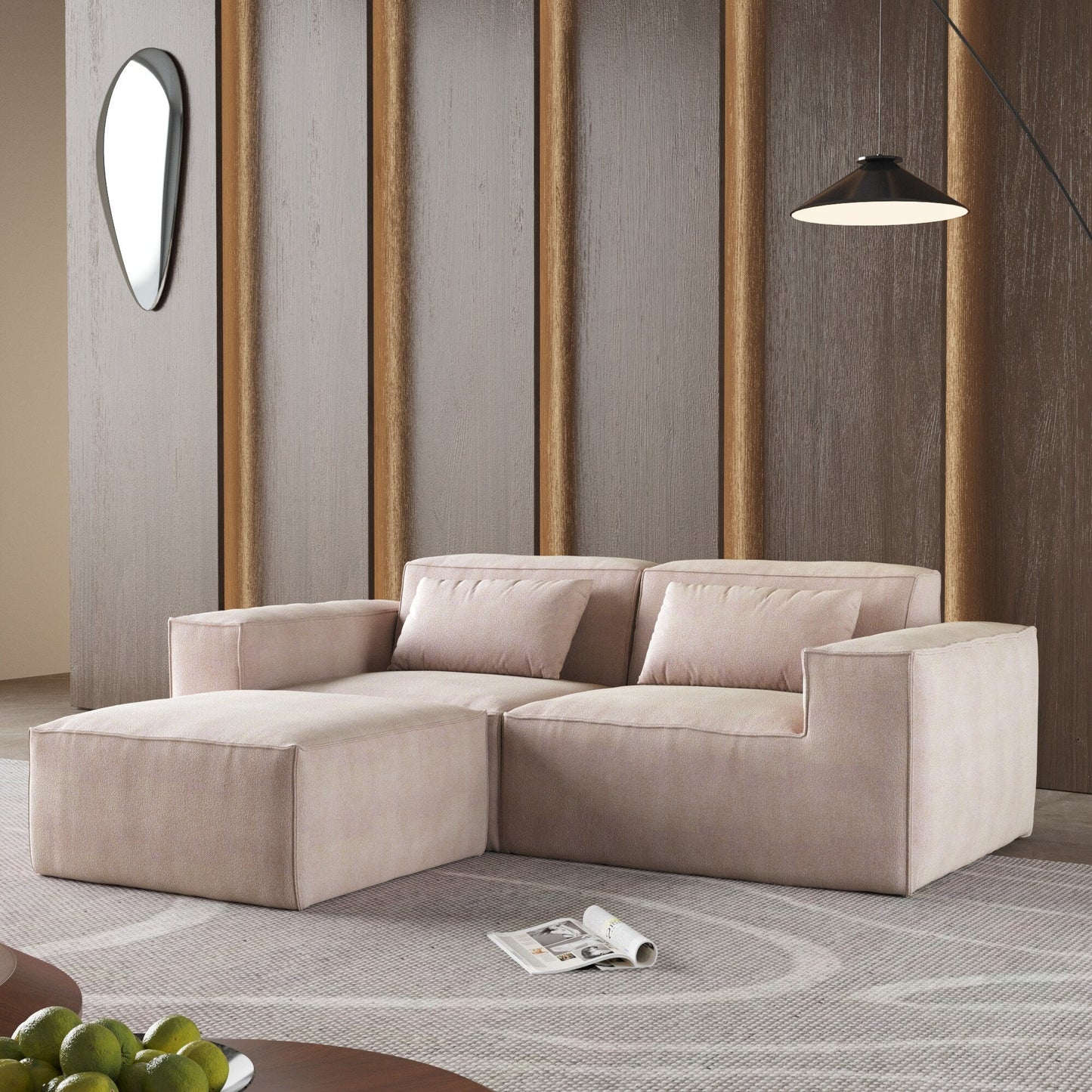 Divano componibile modulare da 86,62 pollici, divano con seduta a due posti, divani moderni e comodi in velluto a coste con chaise longue reversibile