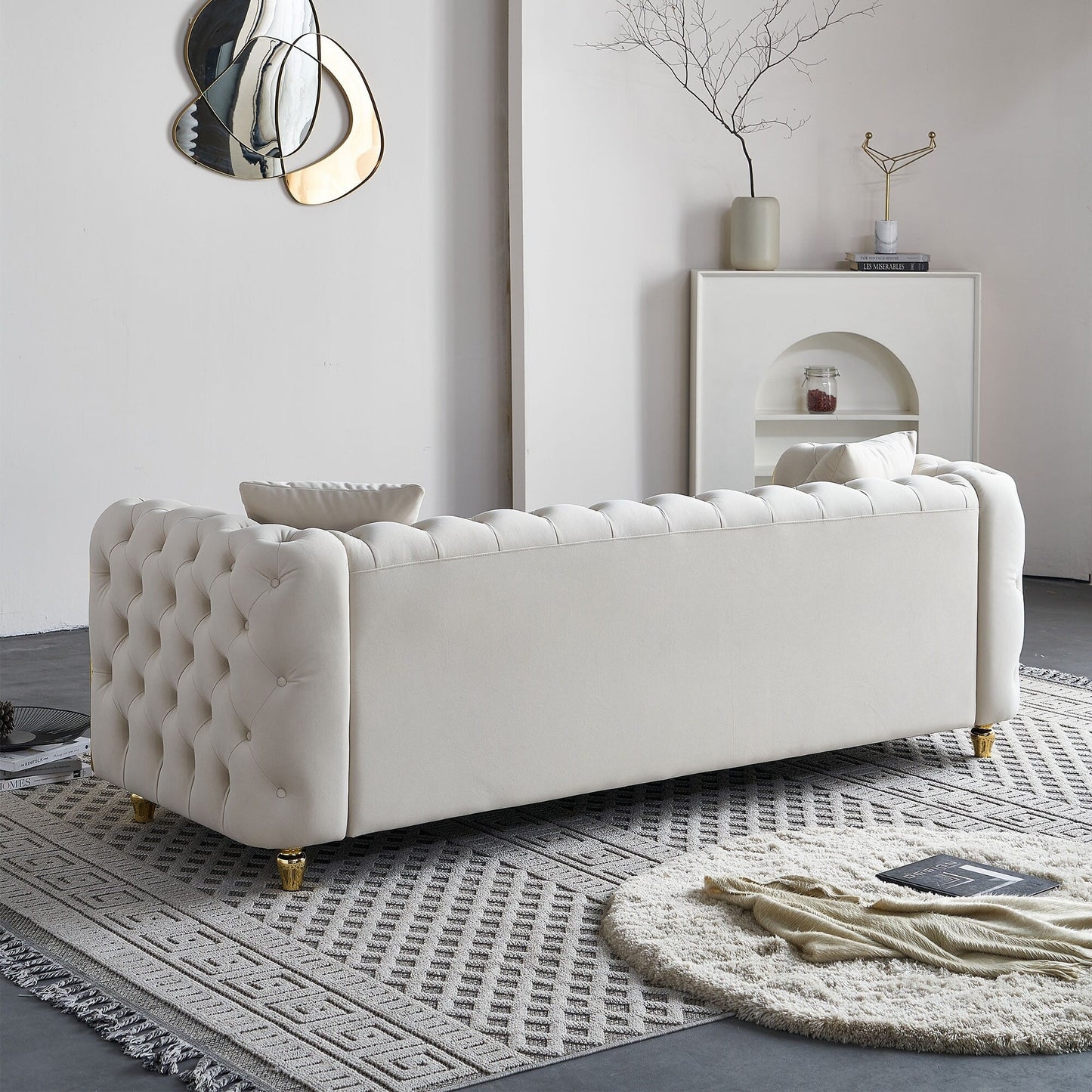 Divano moderno di lusso da 86'' con 2 cuscini decorativi per soggiorno e camera da letto
