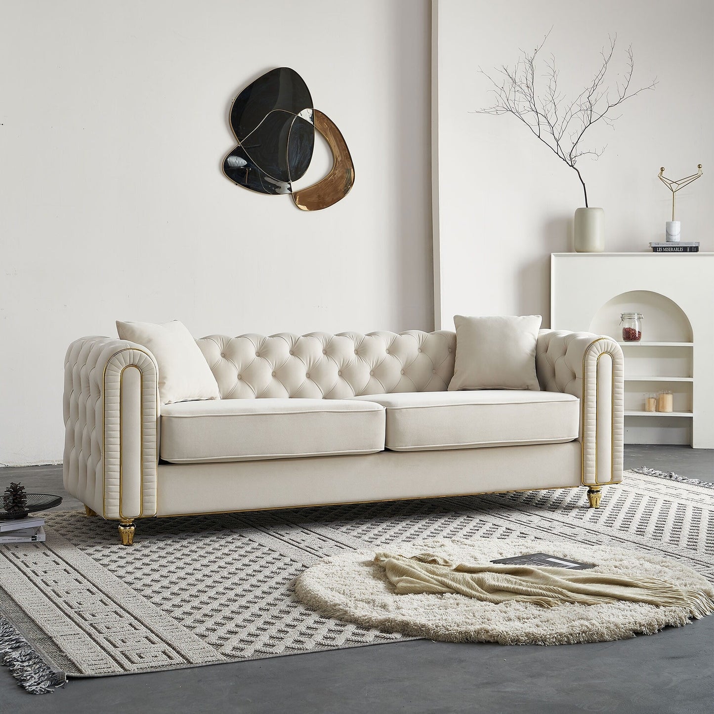 Divano moderno di lusso da 86'' con 2 cuscini decorativi per soggiorno e camera da letto