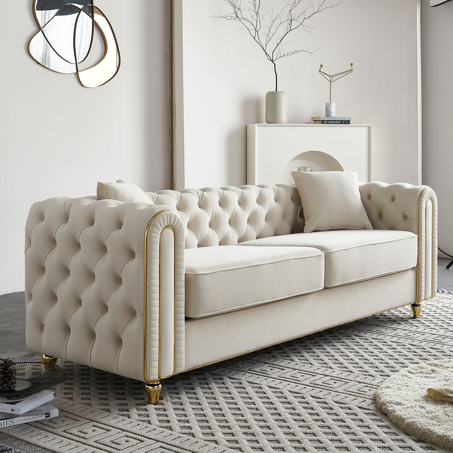 Divano moderno di lusso da 86'' con 2 cuscini decorativi per soggiorno e camera da letto