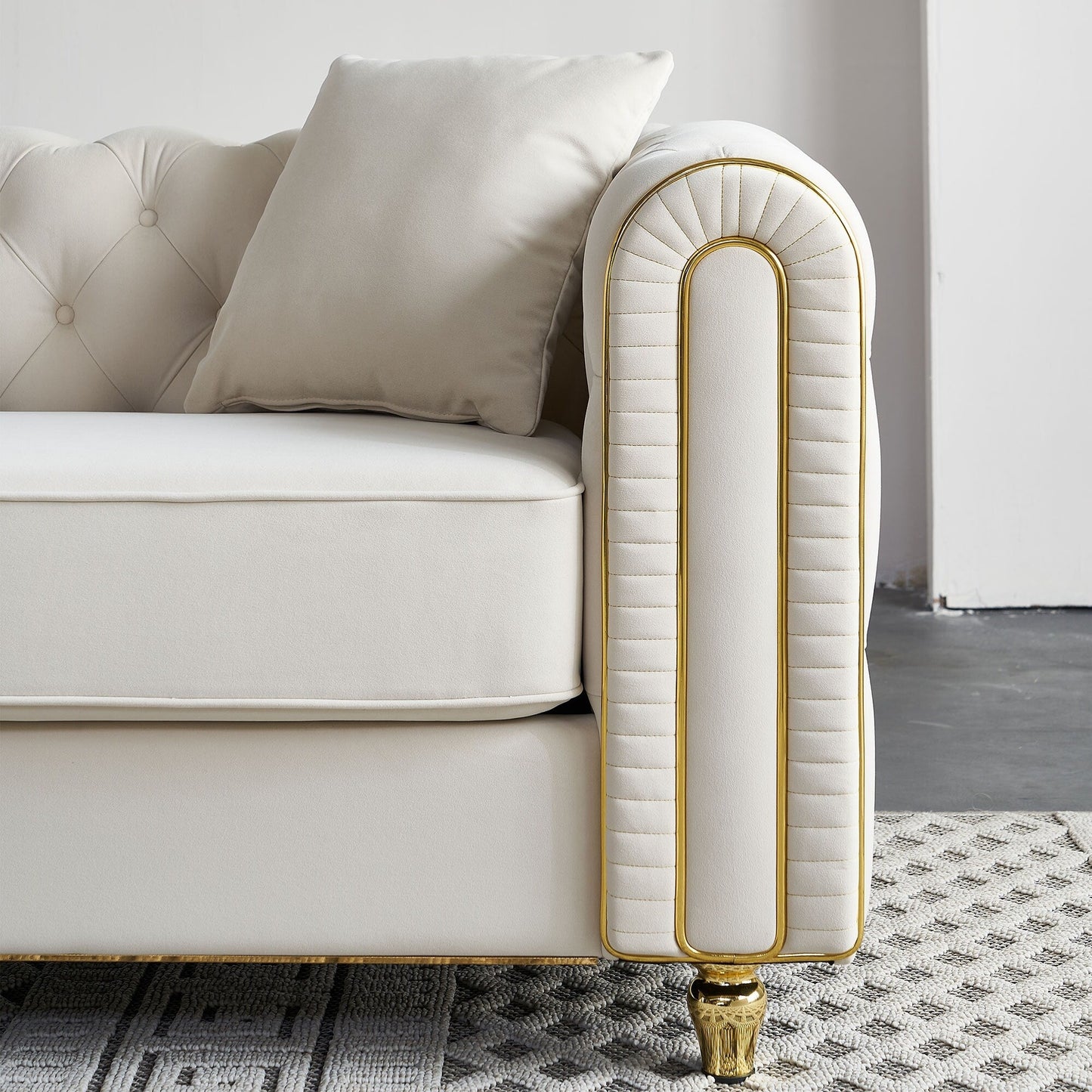 Divano moderno di lusso da 86'' con 2 cuscini decorativi per soggiorno e camera da letto