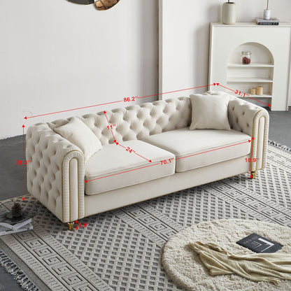 Divano moderno di lusso da 86'' con 2 cuscini decorativi per soggiorno e camera da letto