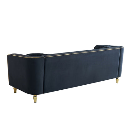 Divano moderno classico a 3 posti in velluto a coste 87.01 con struttura in legno di pino massello, include 2 cuscini decorativi