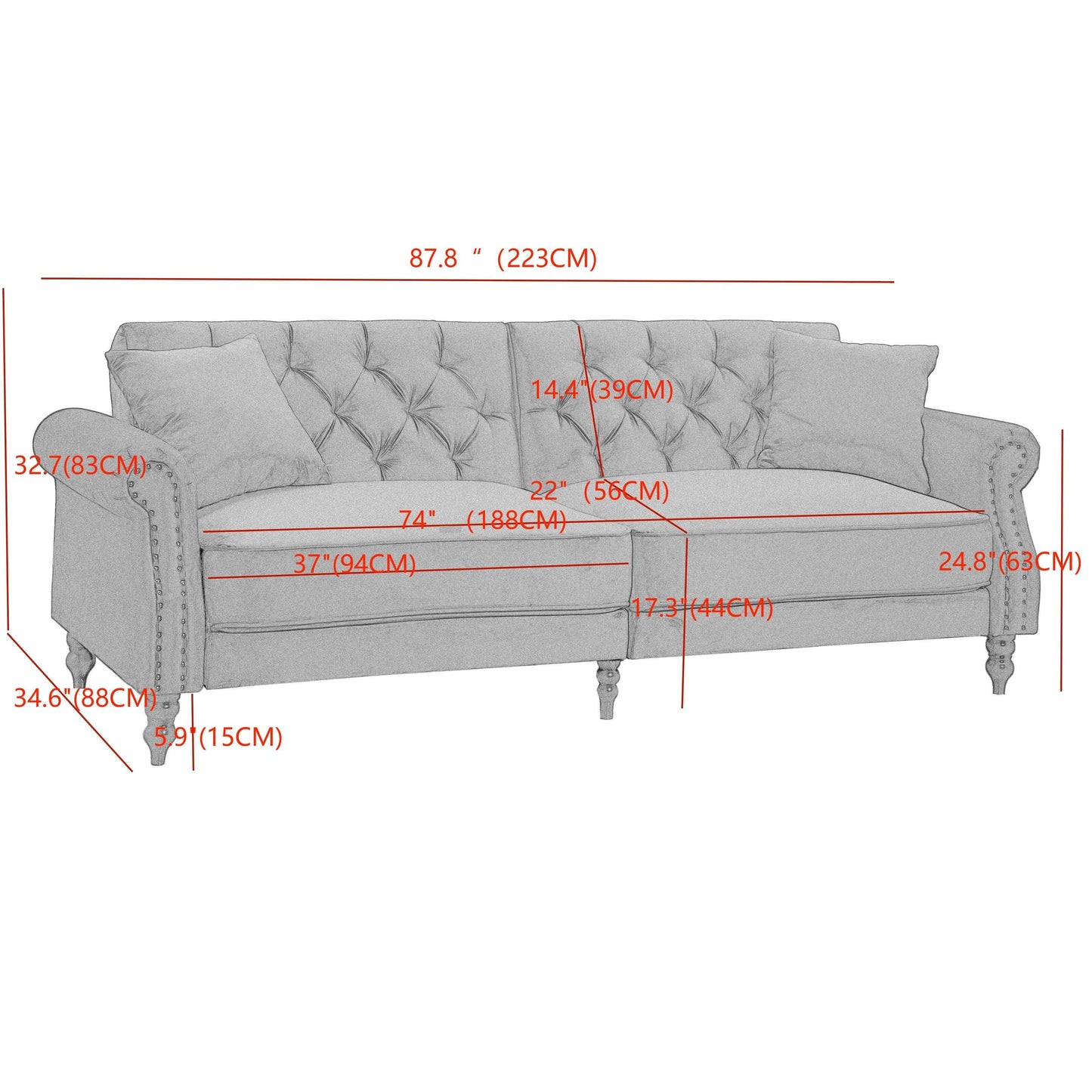 Divano letto futon convertibile in velluto da 87,8''
