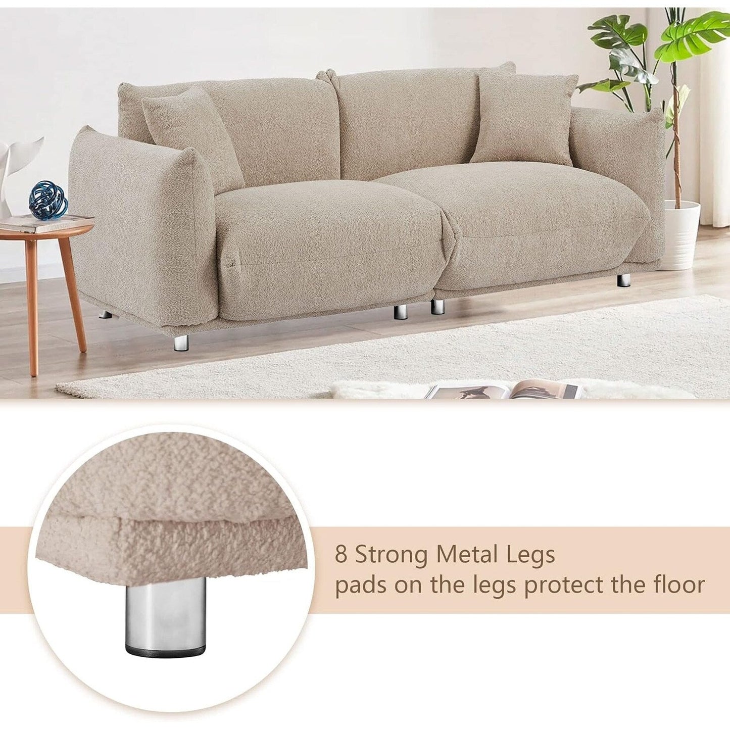 Divano a due posti oversize 87 con struttura in metallo, 2 cuscini e rivestimento resistente