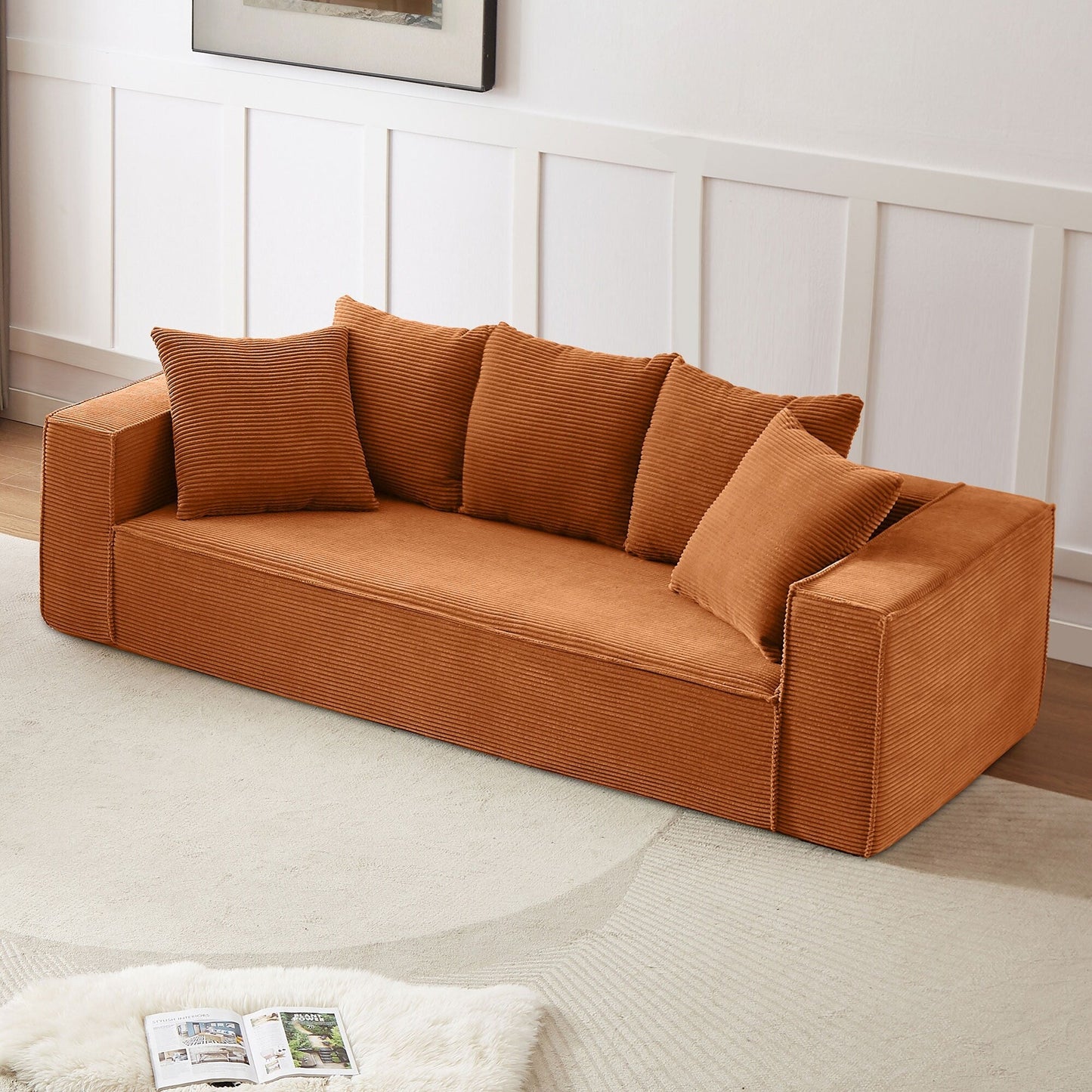 Divano a 3 posti in velluto a coste da 88,97'' con 5 cuscini, design modulare elegante per un soggiorno moderno