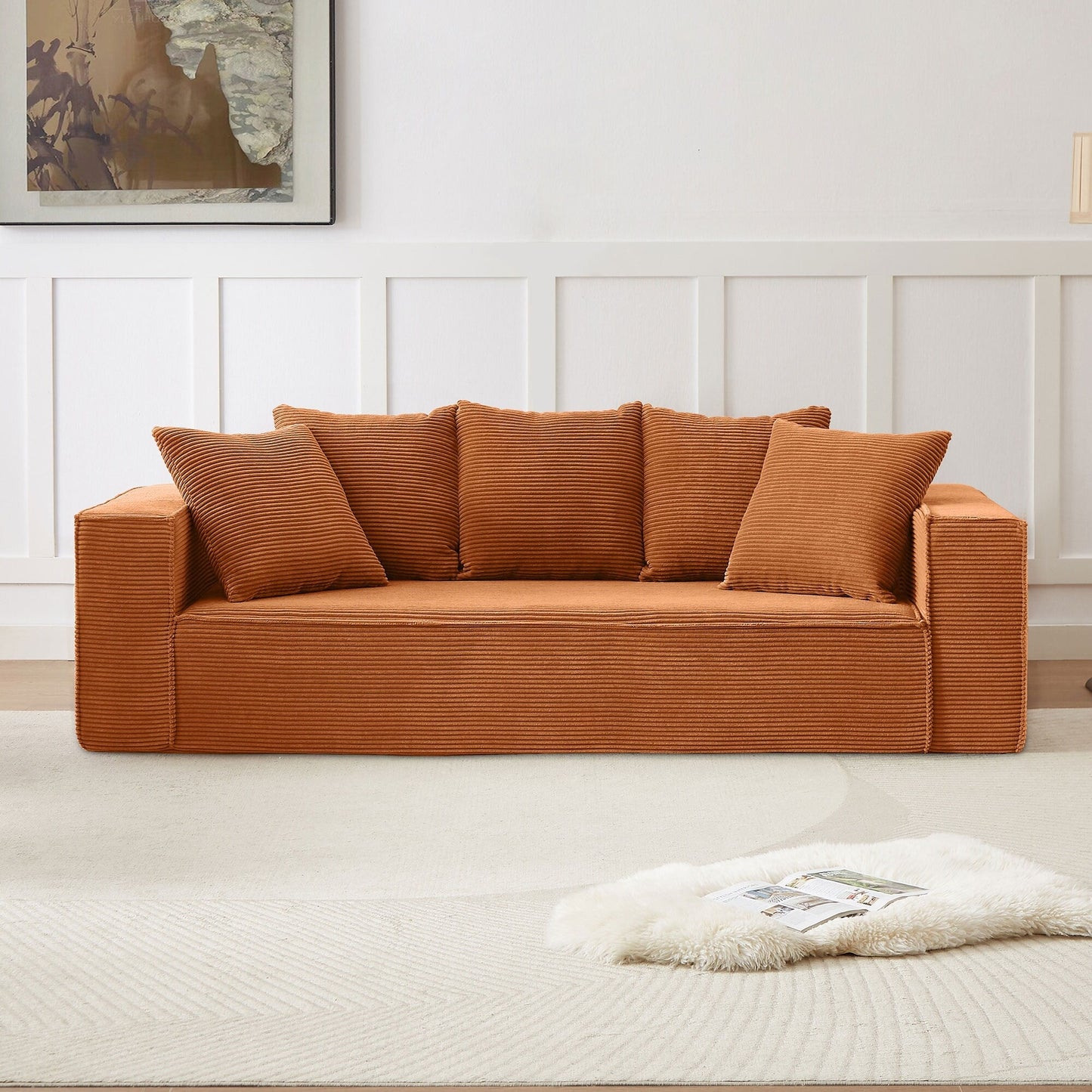 Divano a 3 posti in velluto a coste da 88,97'' con 5 cuscini, design modulare elegante per un soggiorno moderno
