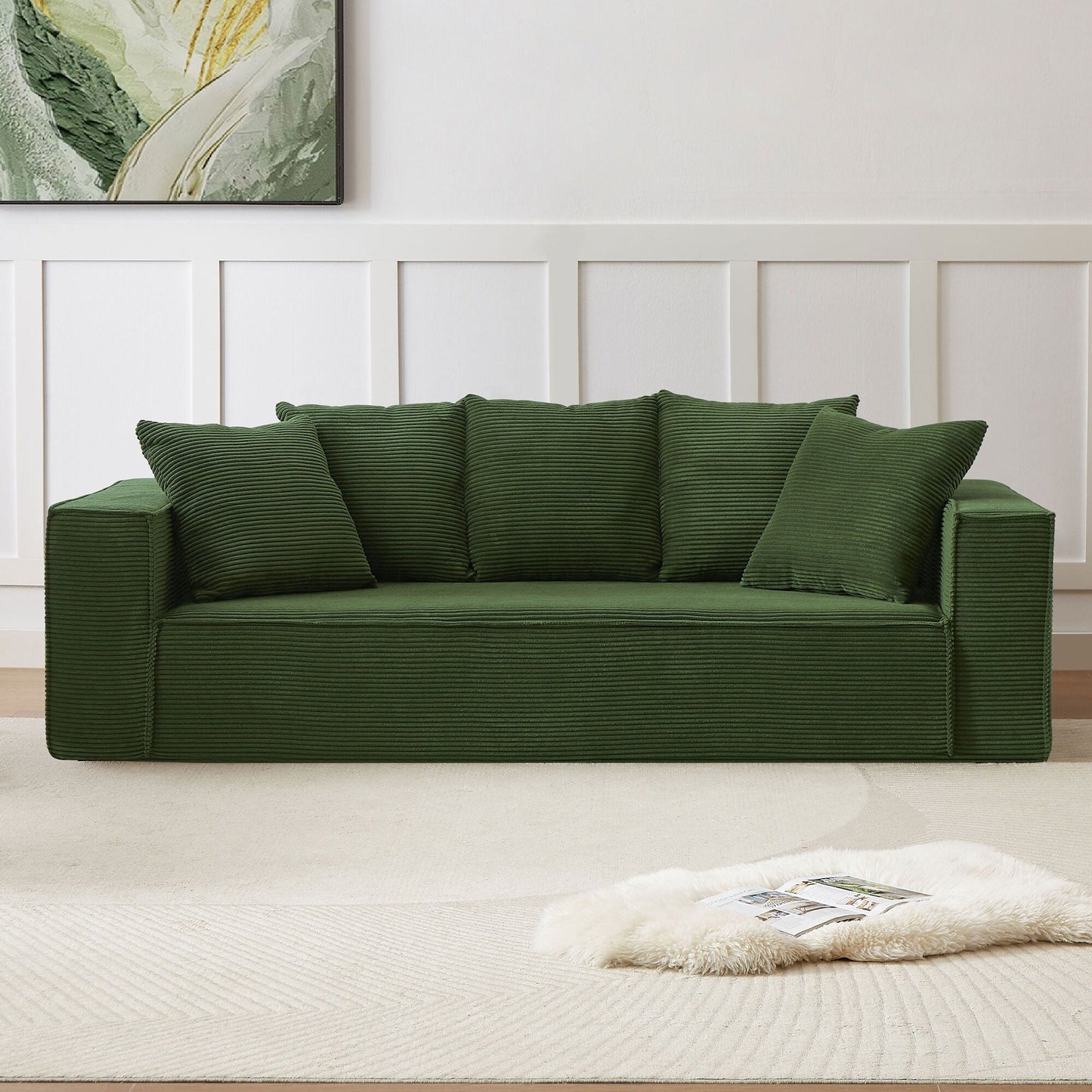 Divano a 3 posti in velluto a coste da 88,97'' con 5 cuscini, design modulare elegante per un soggiorno moderno