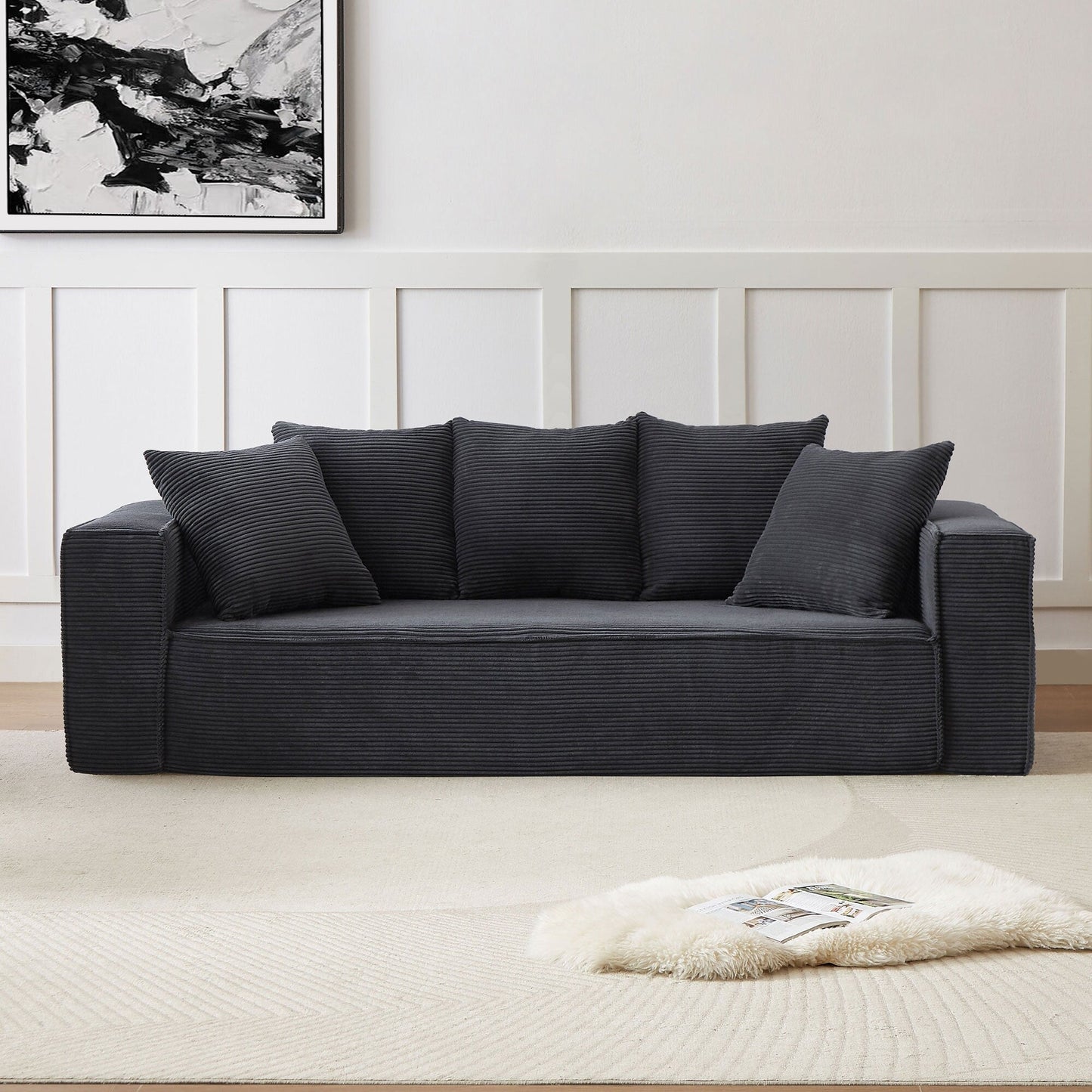 Divano a 3 posti in velluto a coste da 88,97'' con 5 cuscini, design modulare elegante per un soggiorno moderno