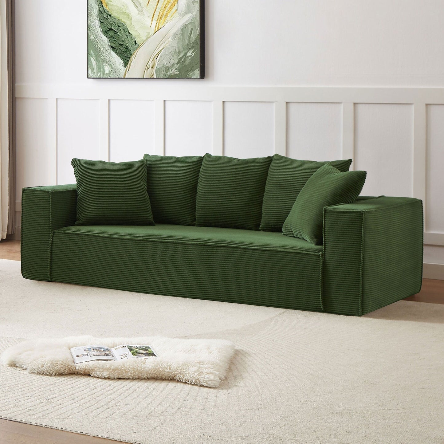 Divano a 3 posti in velluto a coste da 88,97'' con 5 cuscini, design modulare elegante per un soggiorno moderno
